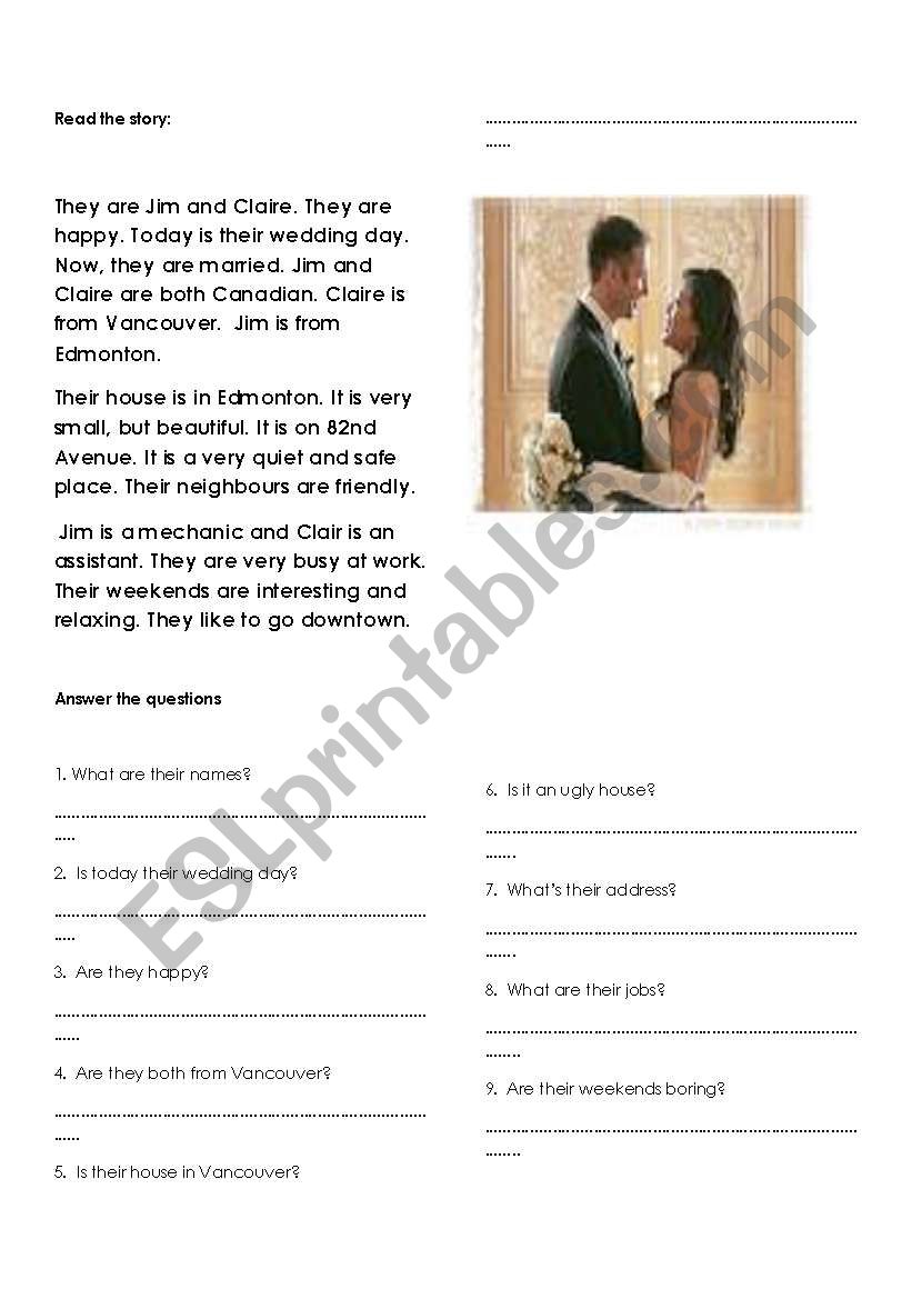 The wedding day worksheet