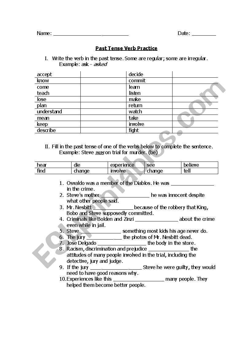 Past Tense Verb Practice worksheet