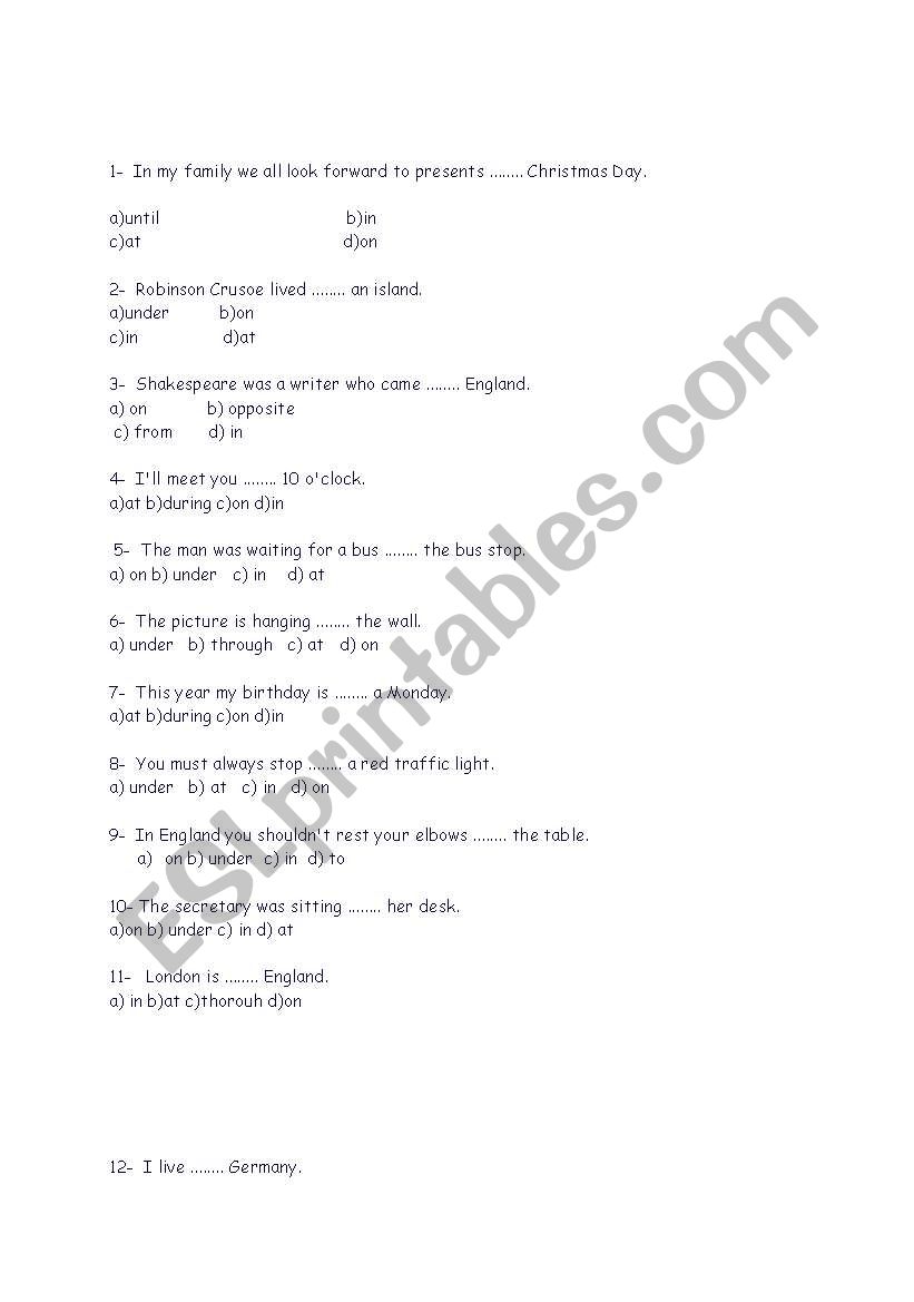 prepositions worksheet