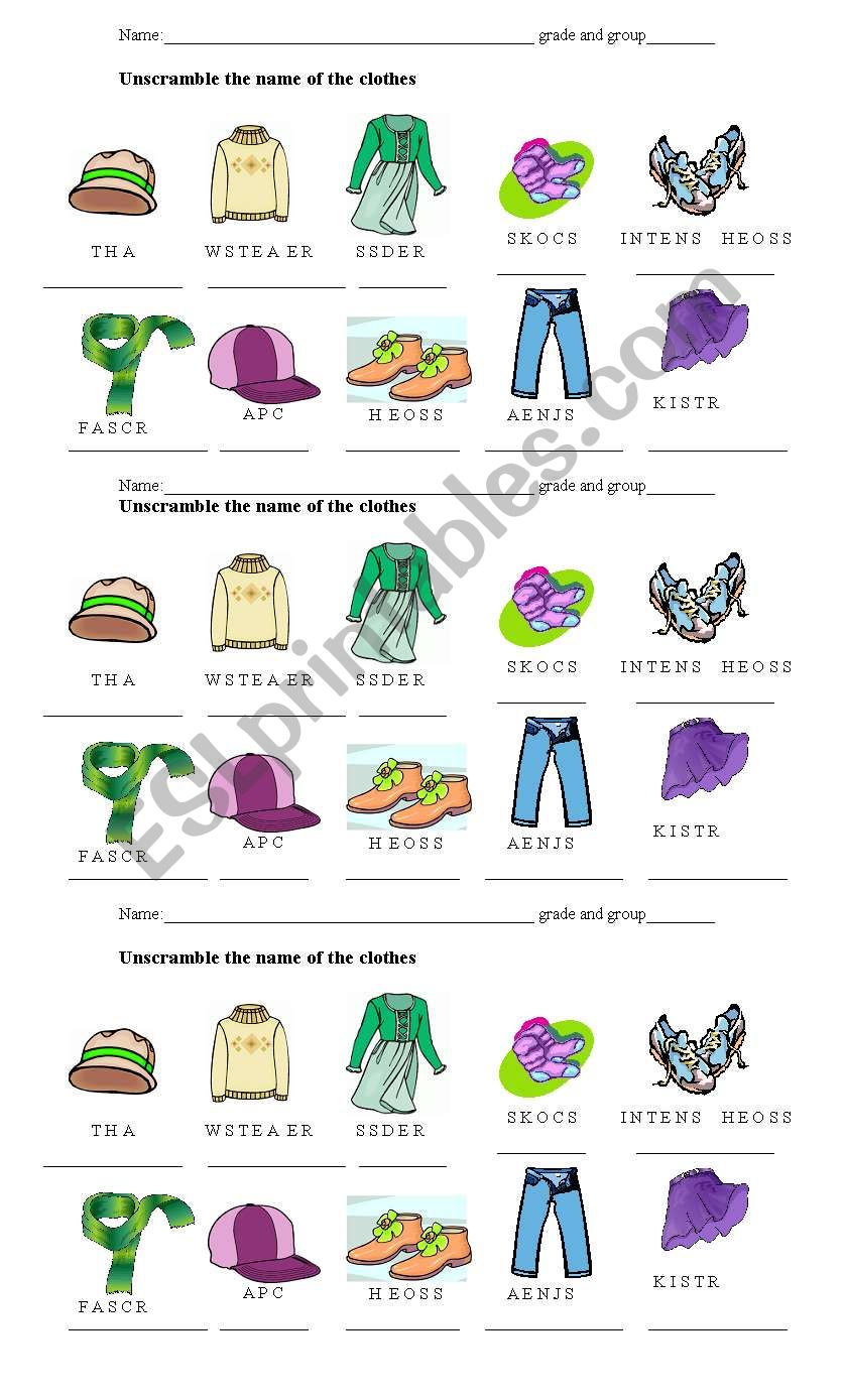 Clothes worksheet