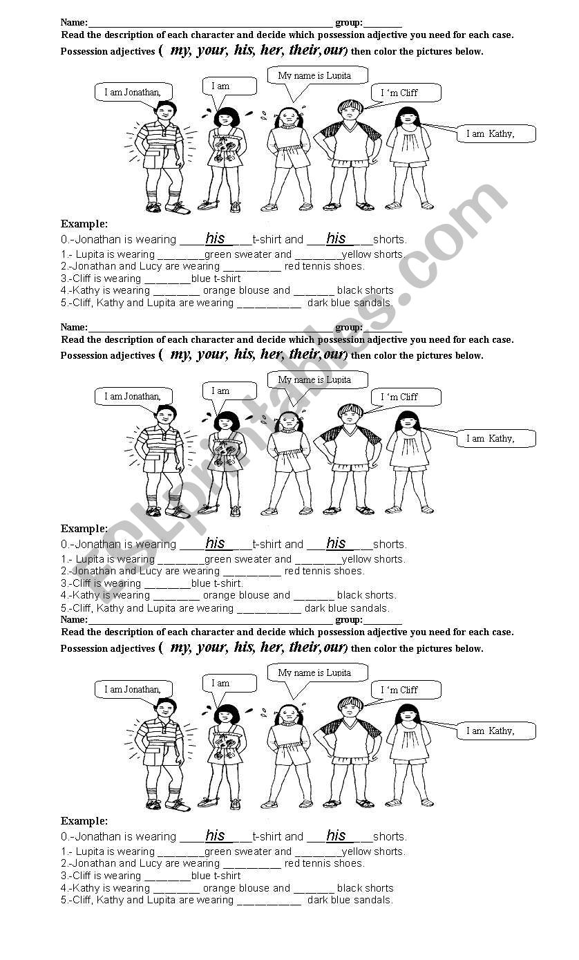 possesive adjectives worksheet