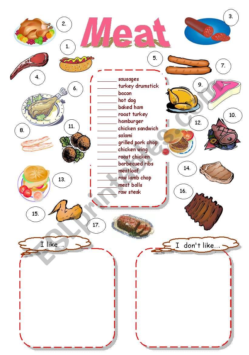 meat + likes and dislikes worksheet