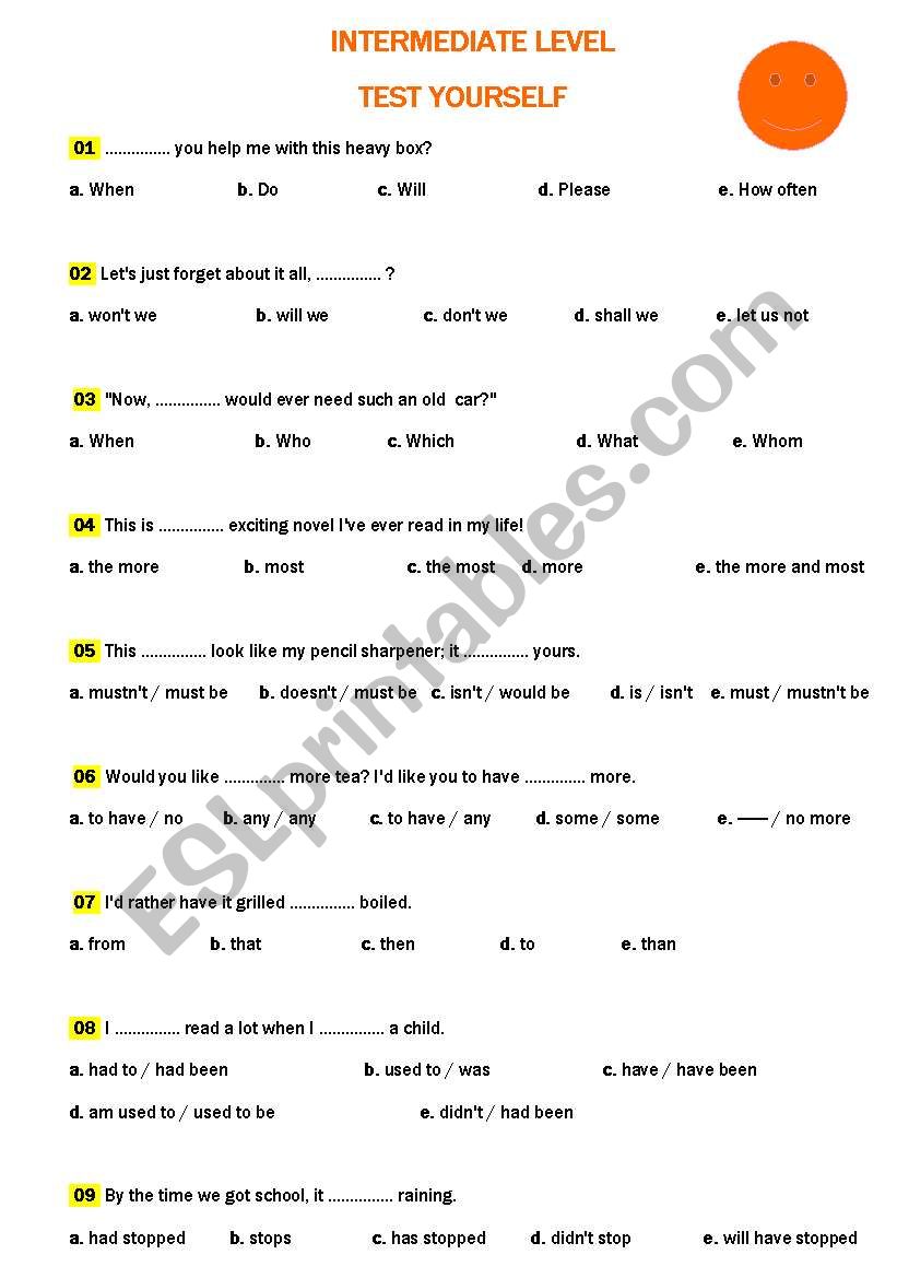 INTERMEDIATE LEVEL TEST YOURSELF