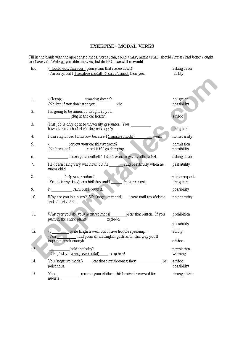 modal verbs test worksheet