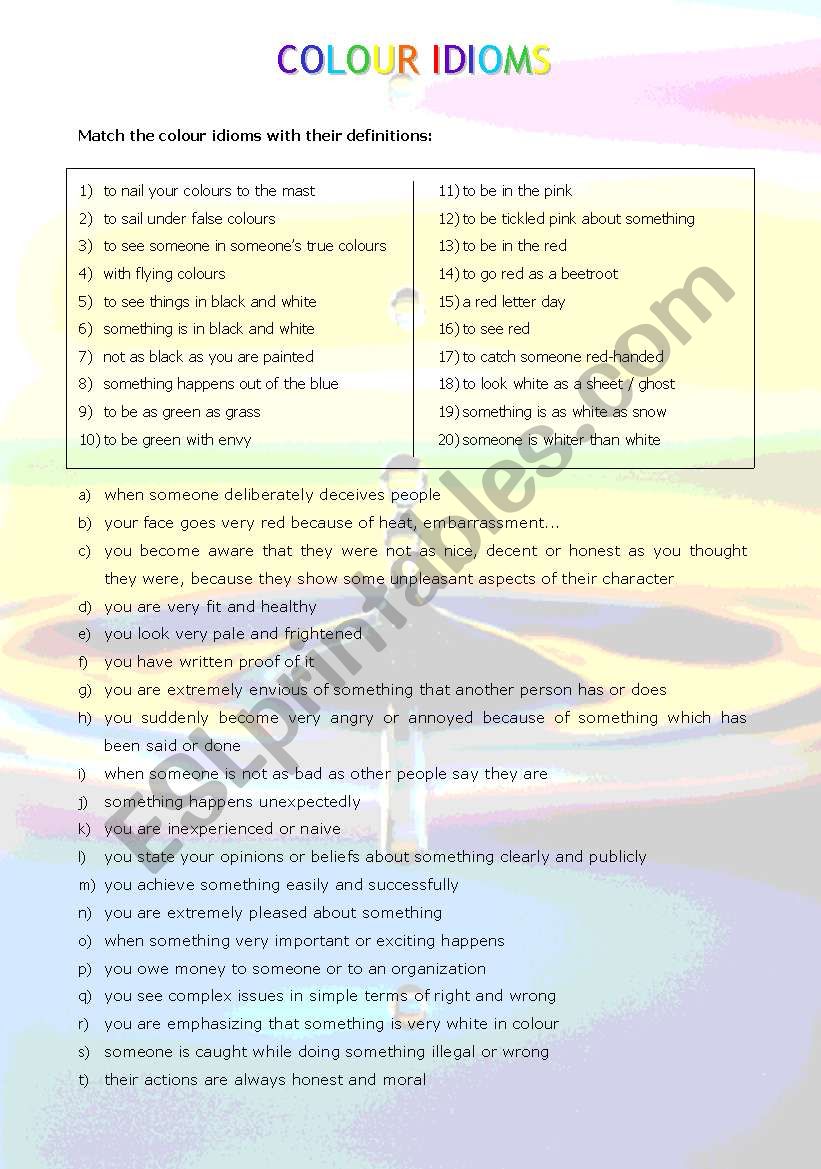 Colour Idioms worksheet