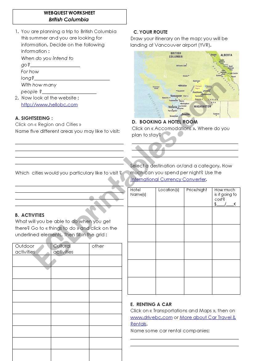 webquest_vancouver worksheet