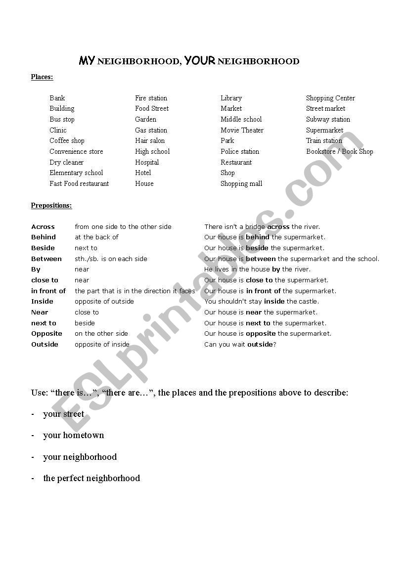 My Neighborhood worksheet