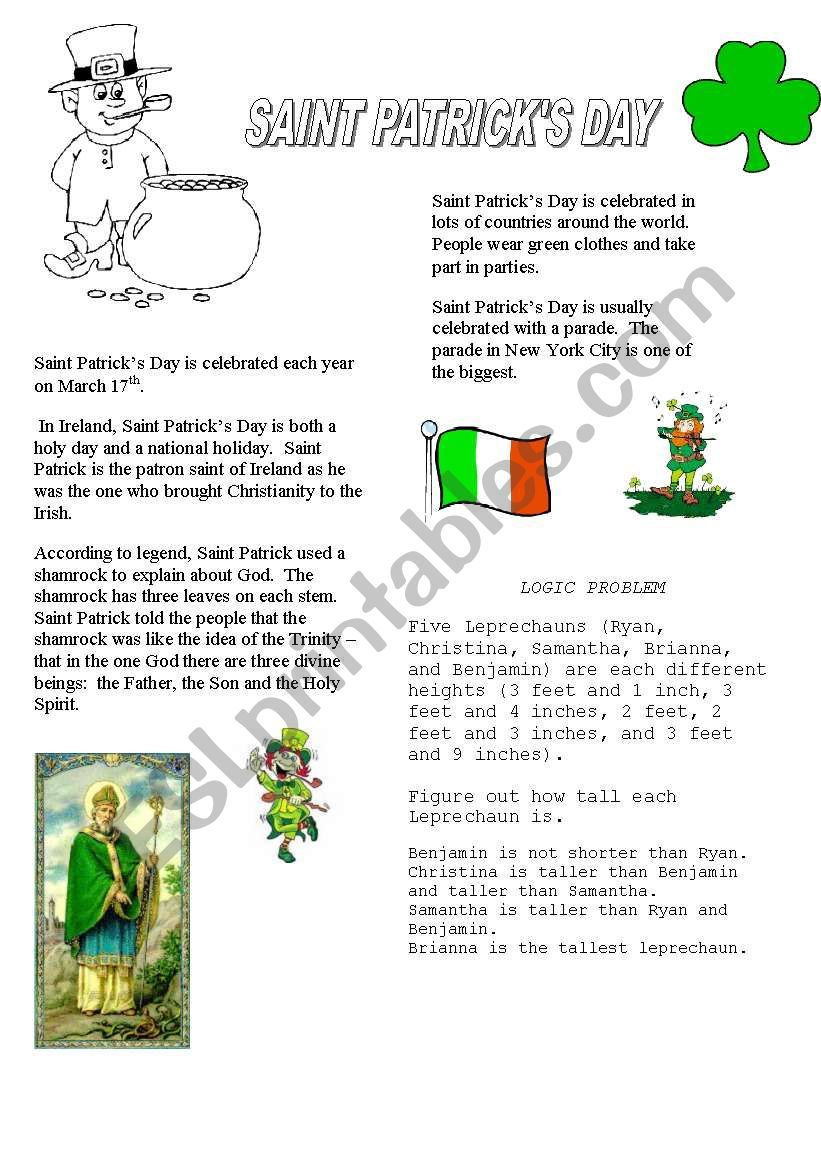 SAINT PATRICKS DAY worksheet