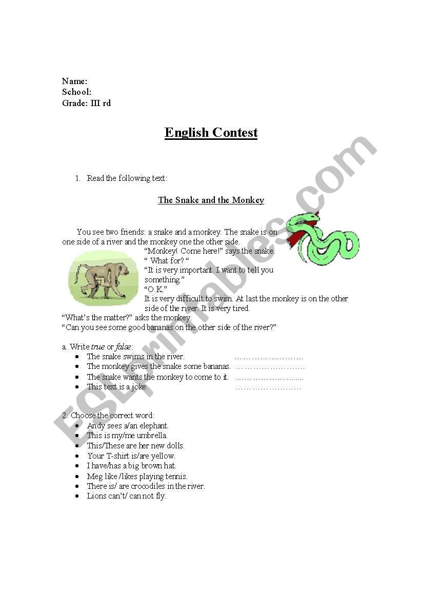 funny english worksheet