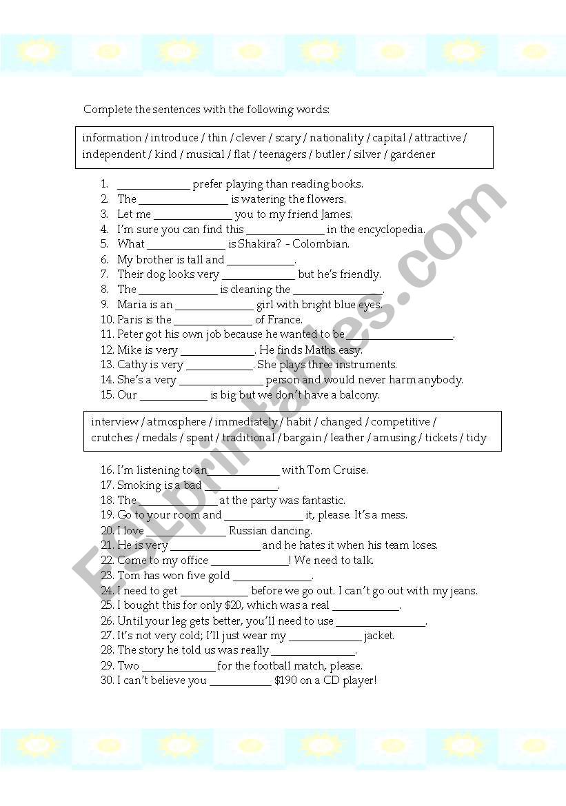 vocabulary worksheet