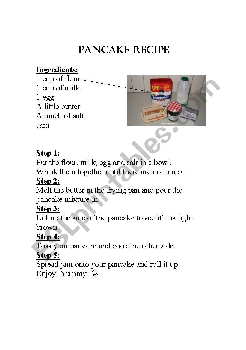 Pancake recipe and activities worksheet
