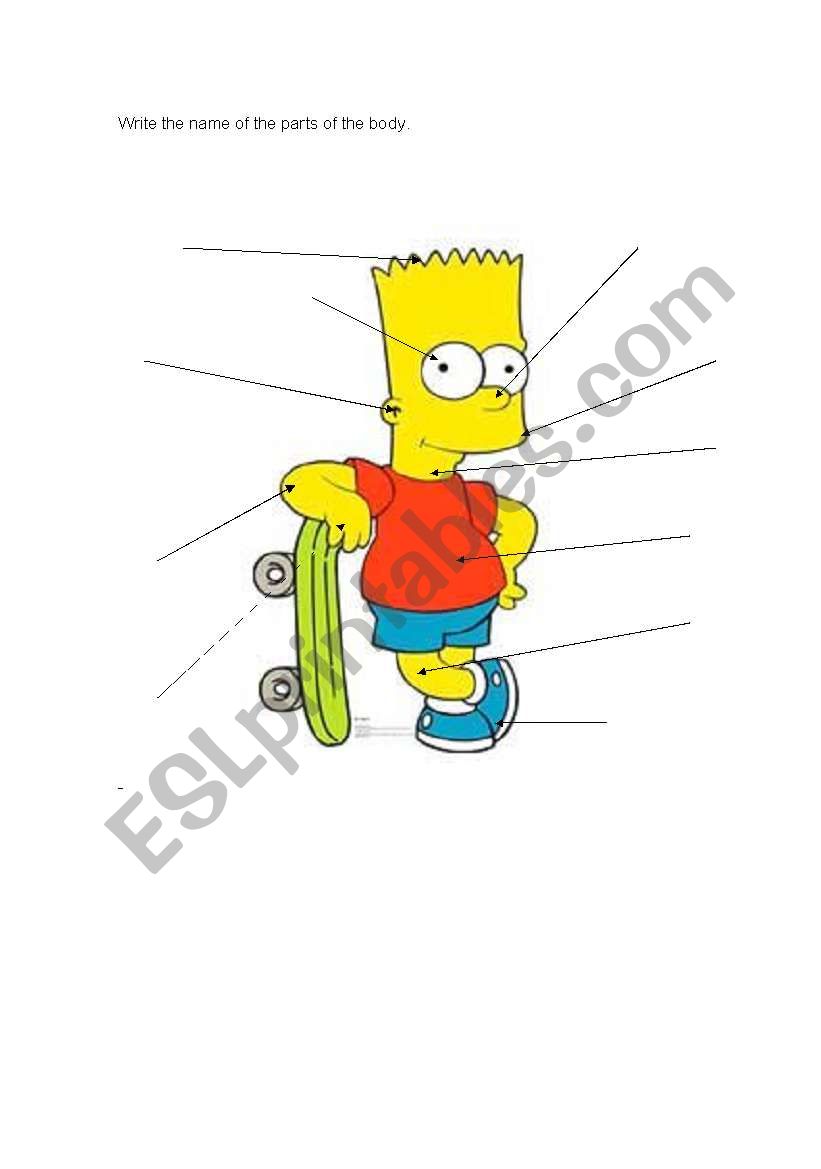 Bart Simpson Body Parts Worksheet