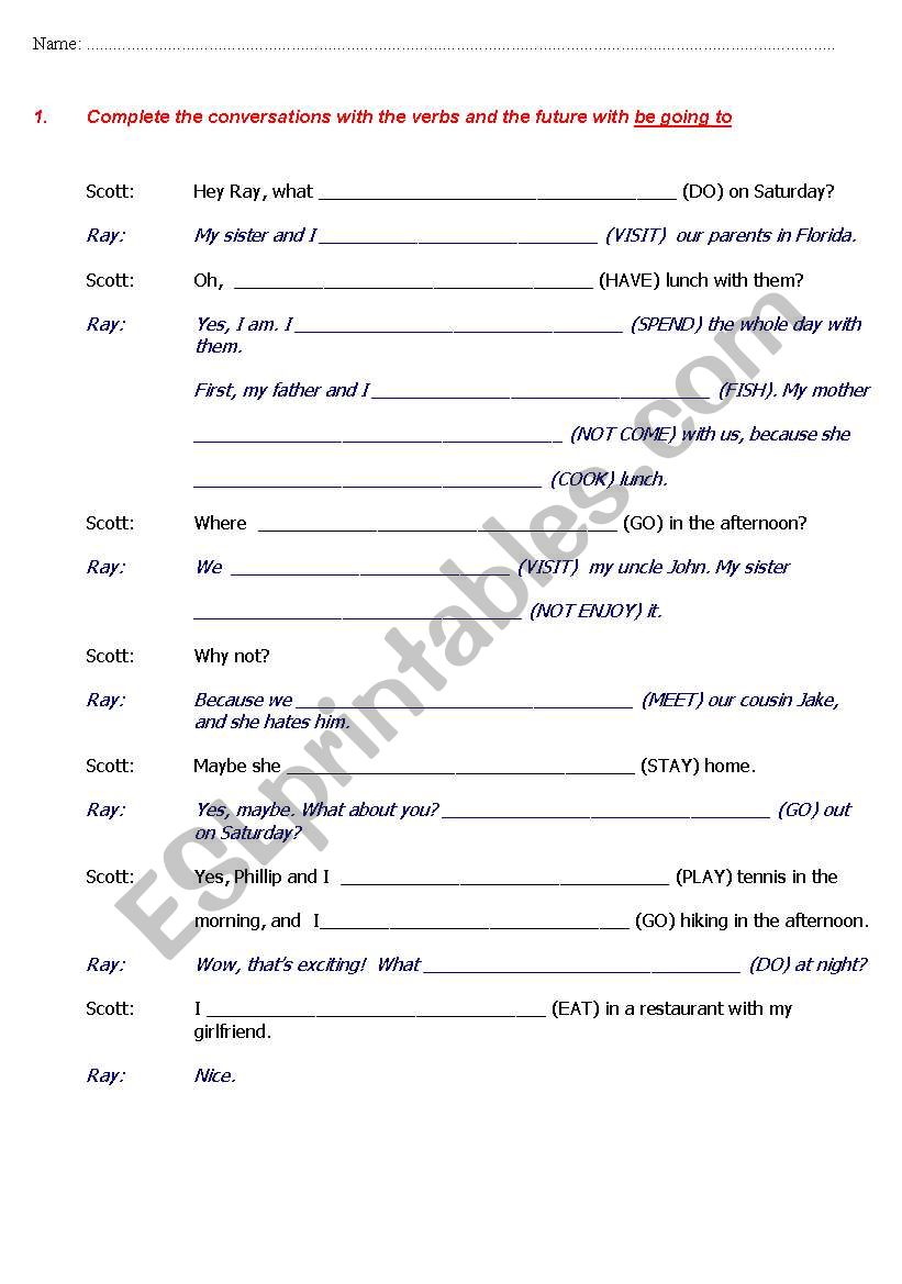 Fill the gaps - BE GOING TO worksheet