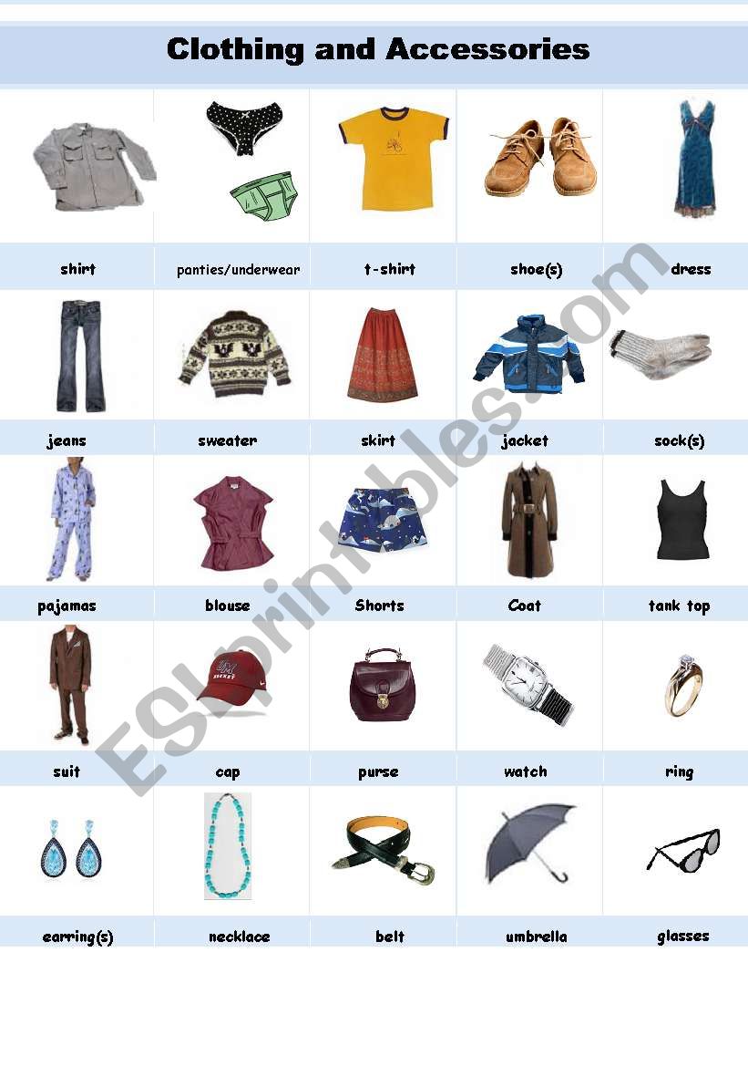 Clothing and Accessories Handout