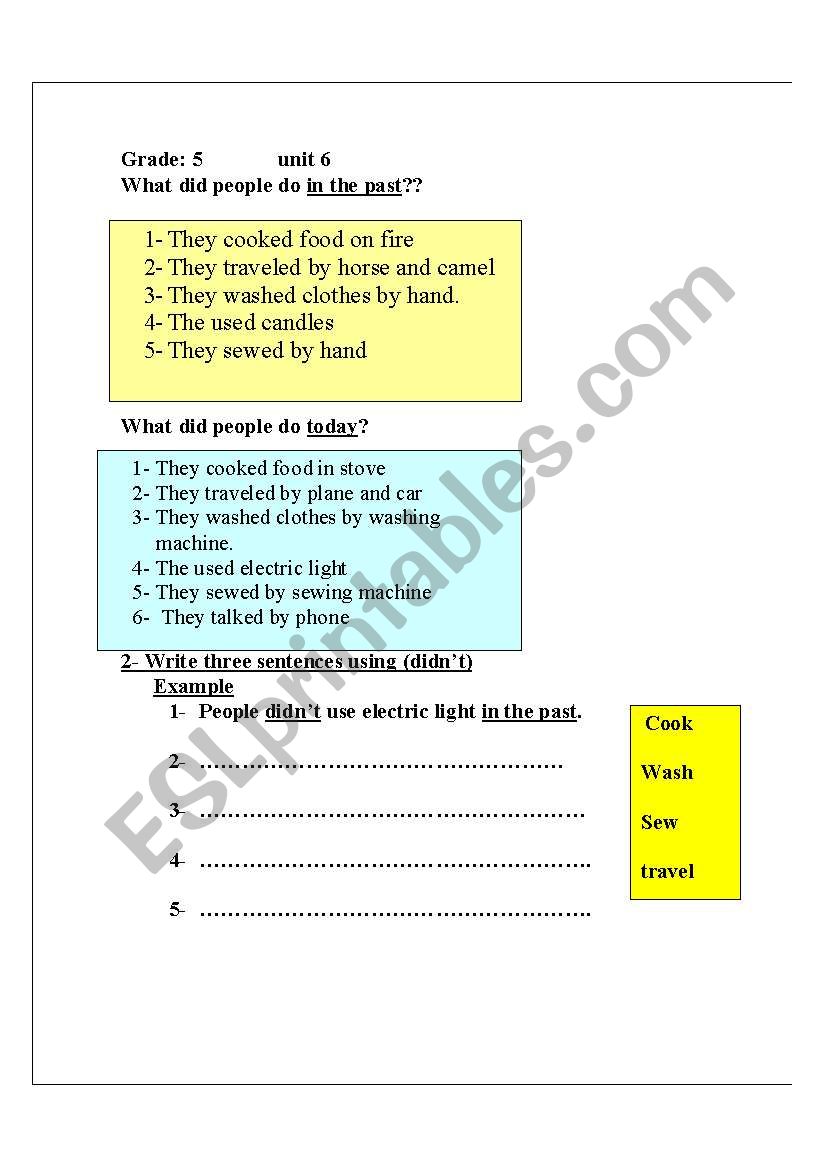 life in the past worksheet