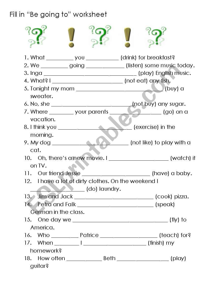 Be going to-tense worksheet