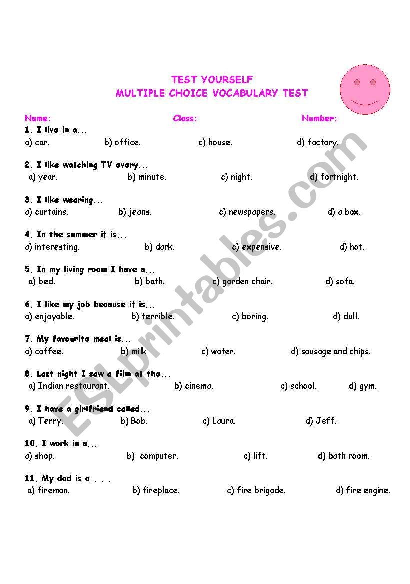 TEST YOURSELF worksheet