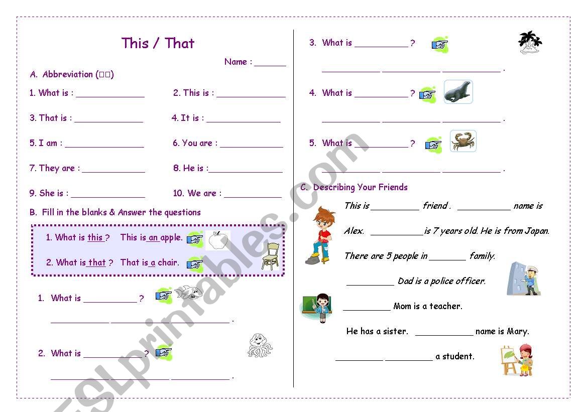 This / That worksheet