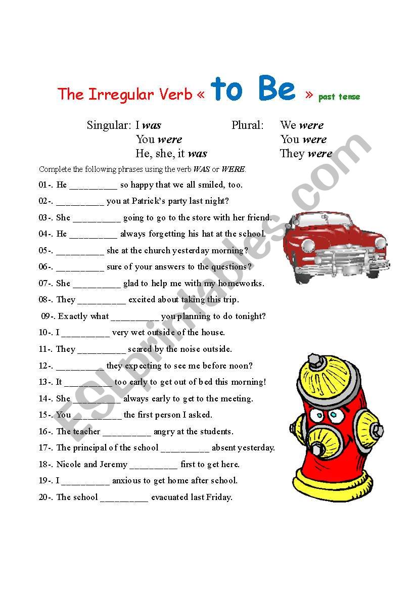 Verb to BE past tense worksheet