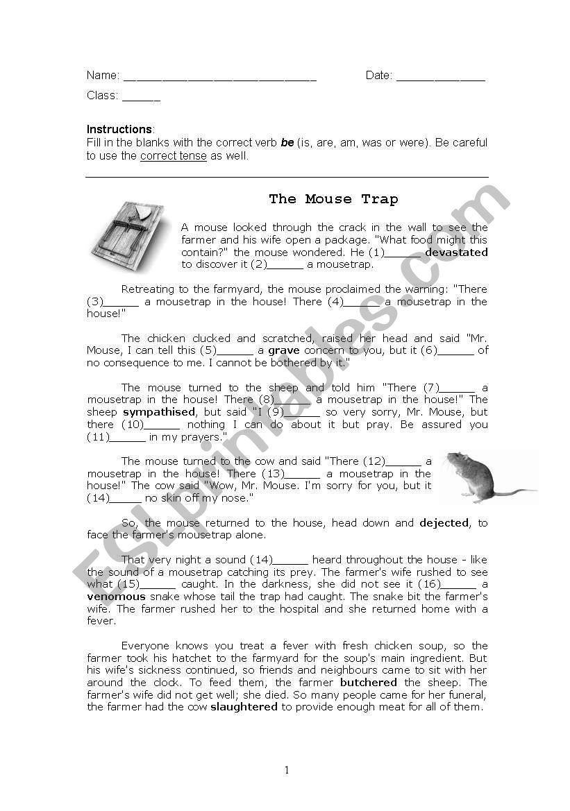 Cloze Passage: Verb to be worksheet