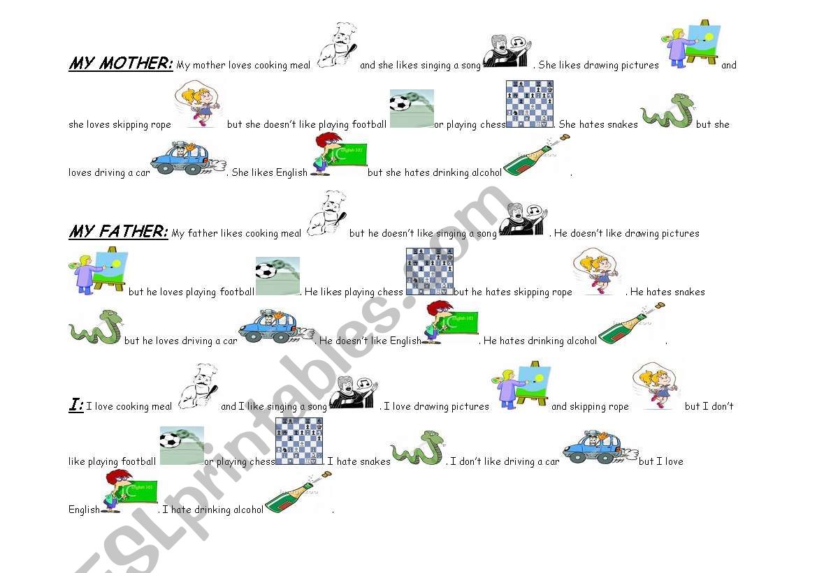 Likes and Dislikes worksheet