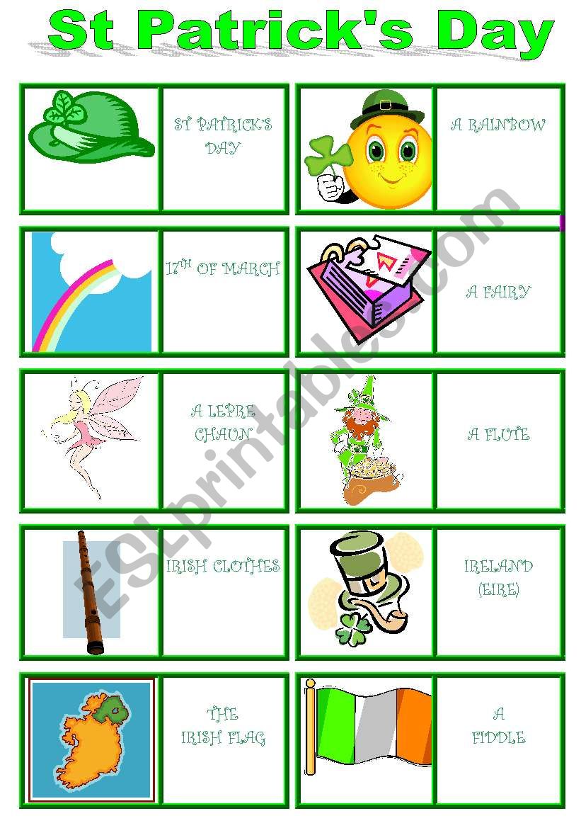 Saint-Patrick !!! domino 1/3 worksheet