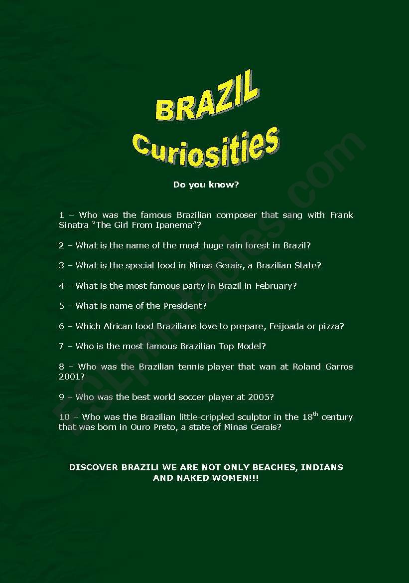 Brazil Curiosities - Quiz worksheet