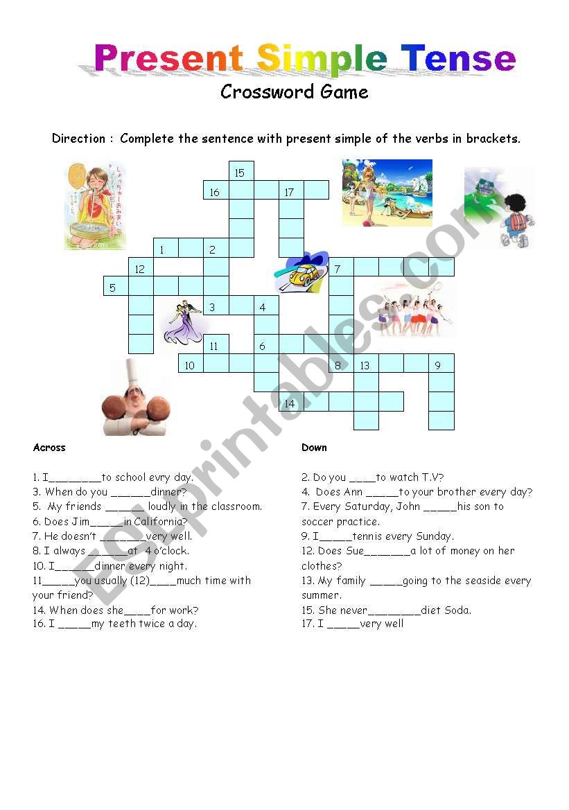 Cross word Game in Present simple tense