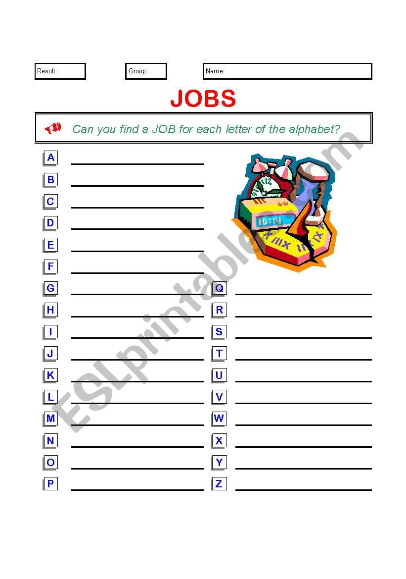 Jobs worksheet