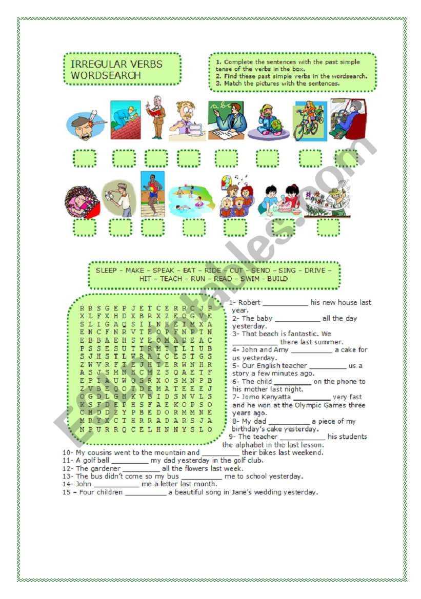 past simple wordsearch worksheet