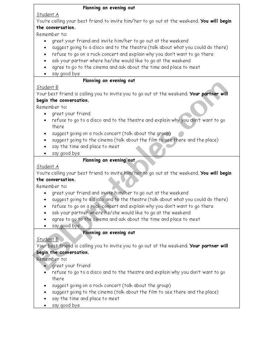 PLANNING A PARTY - ROLE PLAY worksheet