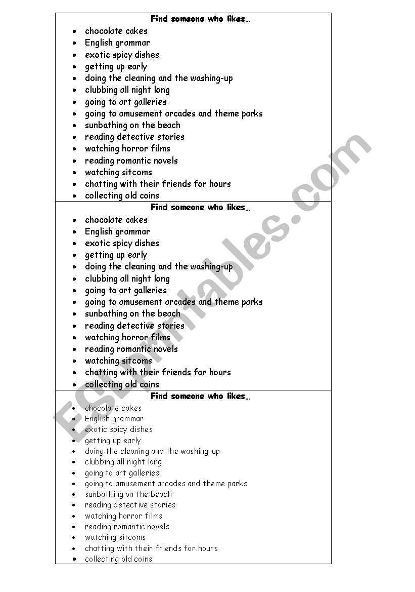 FIND SOMEONE WHO... worksheet
