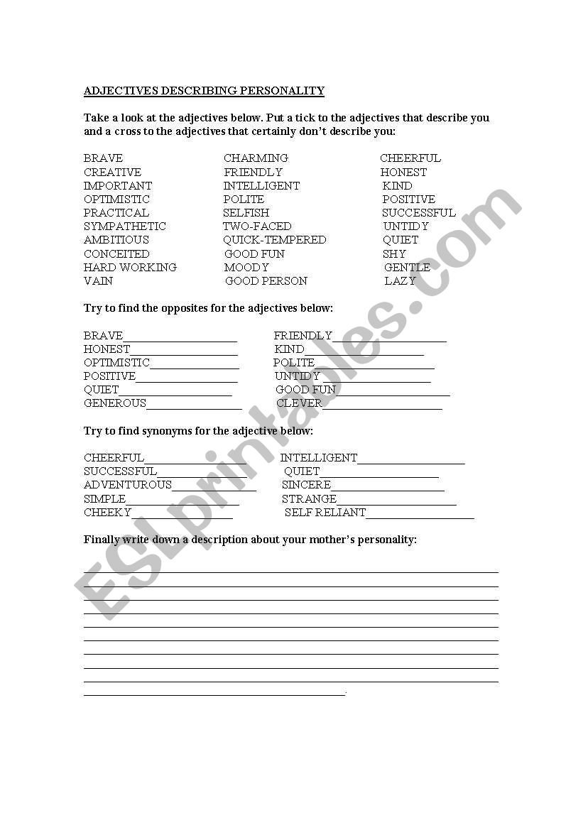 adjectives describing personality