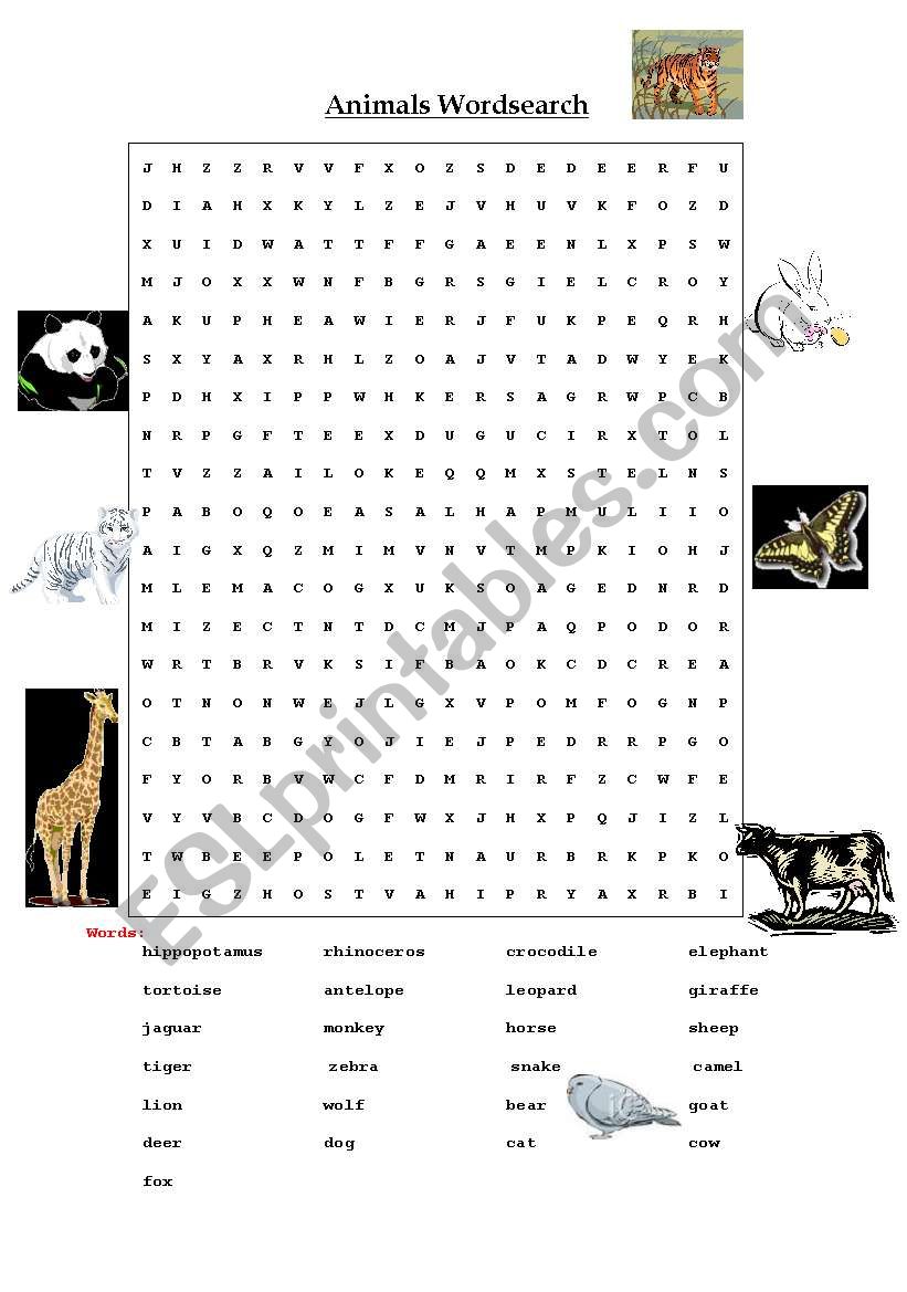 ANIMALS WORDSEARCH worksheet