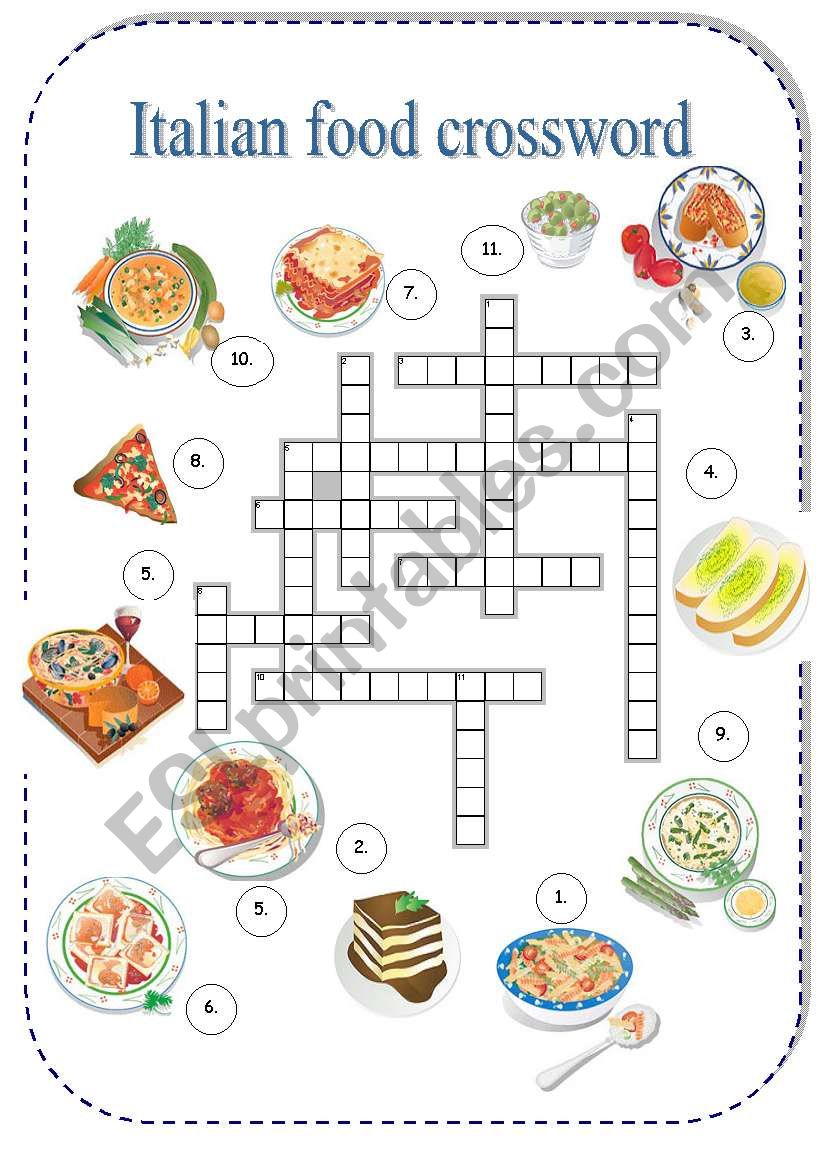 Italian food crossword worksheet