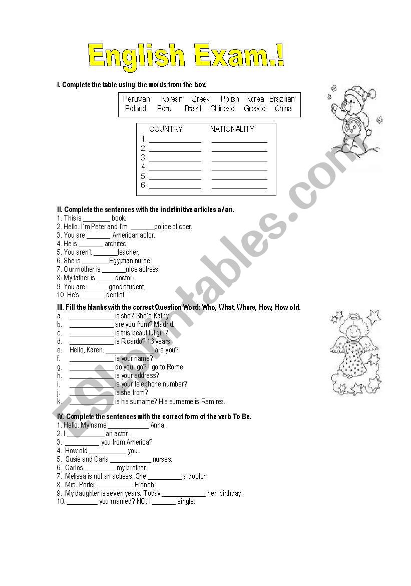 Simple test  worksheet