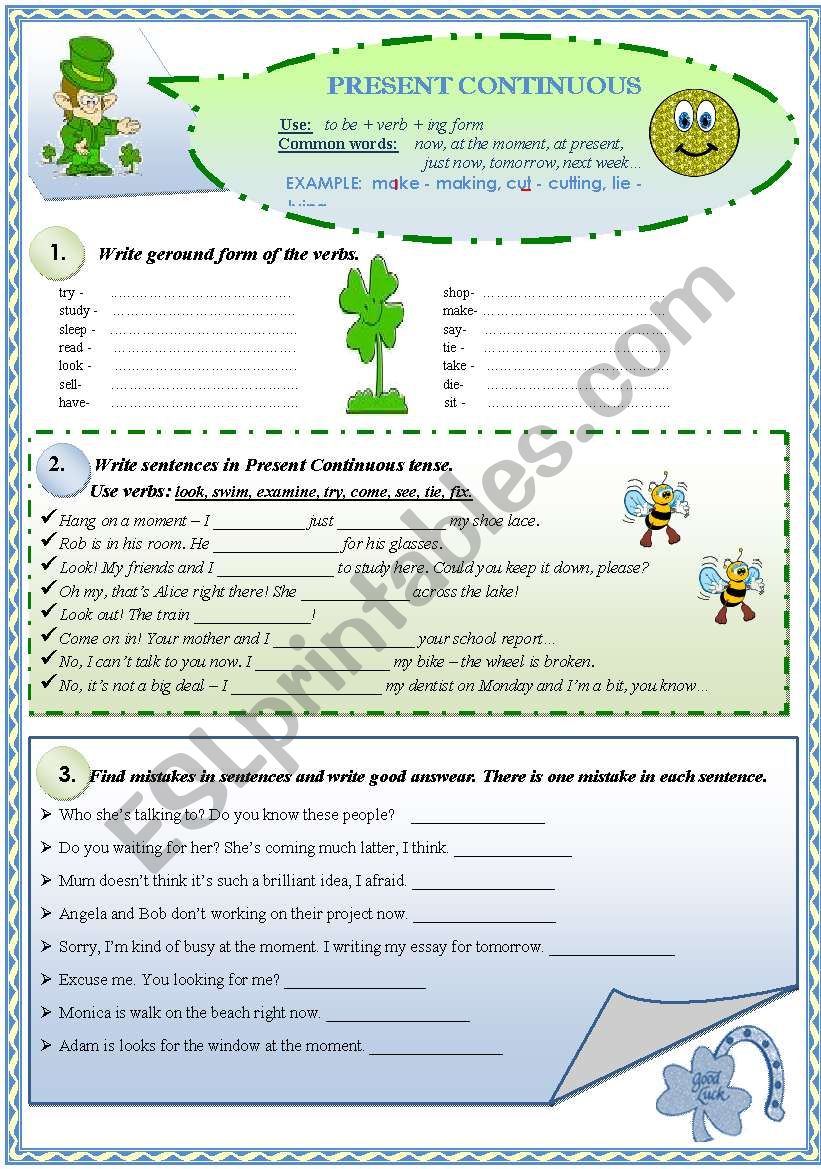 PRESENT CONTINUOUS 2PAGES C. AND B-W AS WELL 