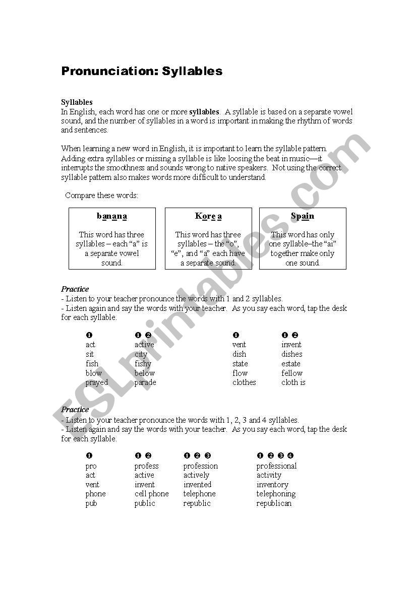 Syllable Basics worksheet