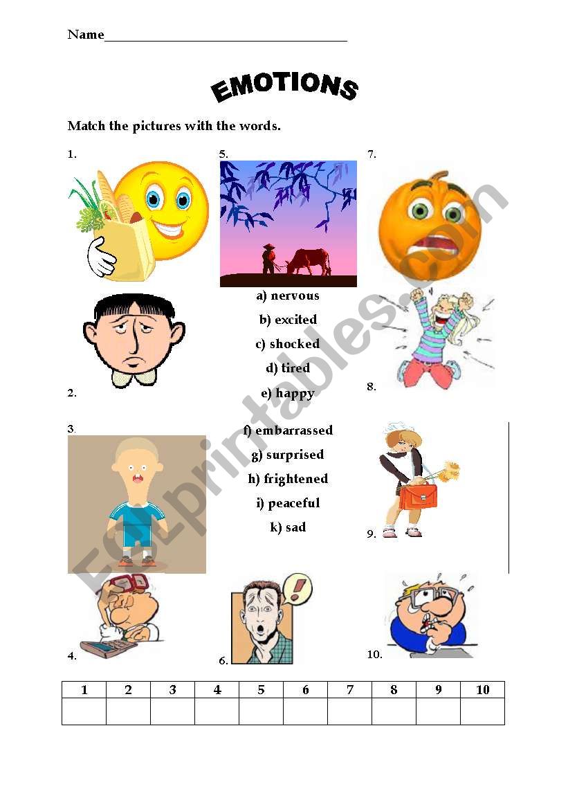 Emotions worksheet