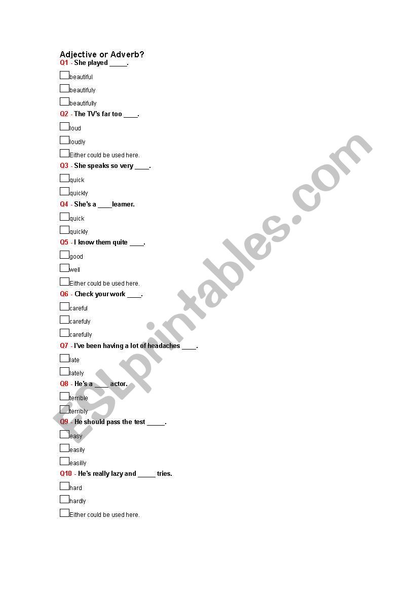 adjective or adverb worksheet