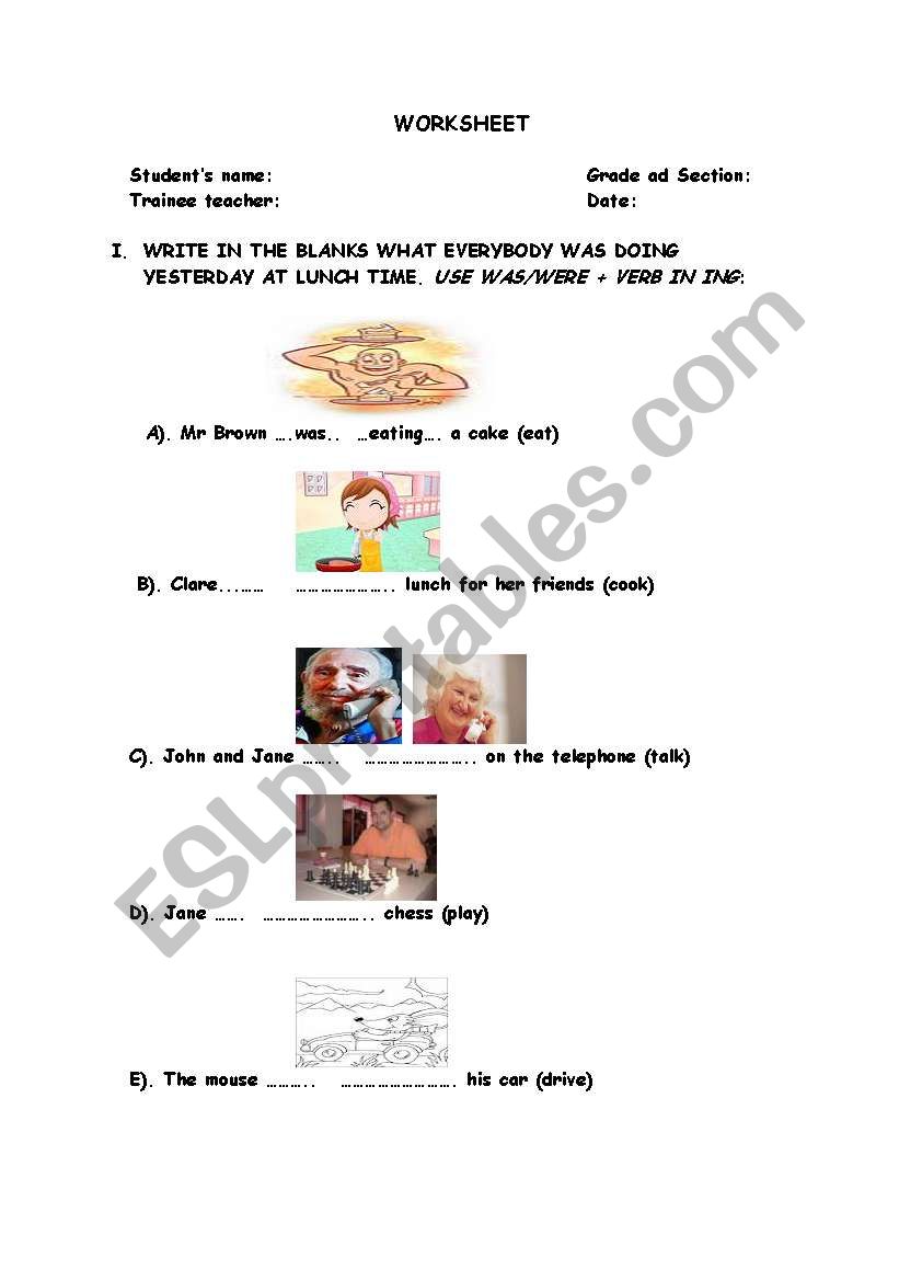 Past continuos worksheet