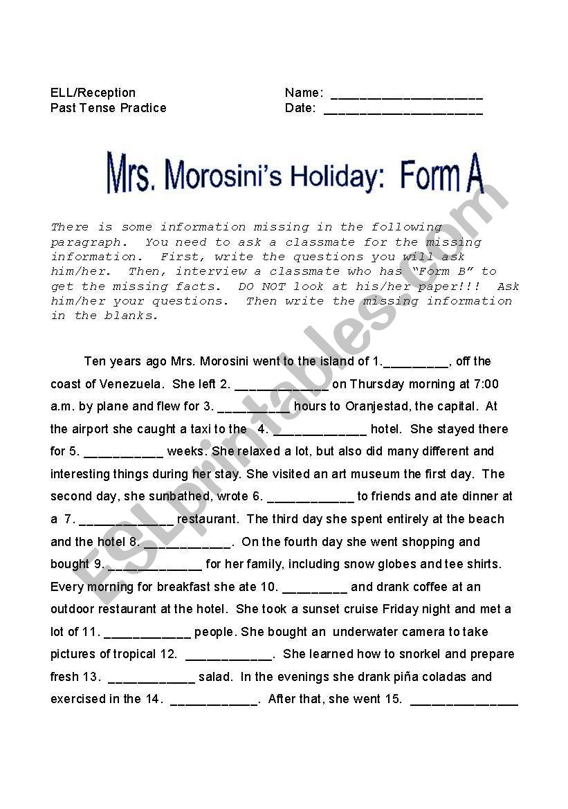 Mrs. Morosinis Holiday:  Past Tense Questions 2