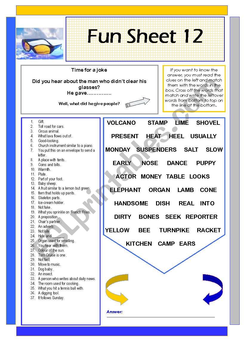 Fun Sheet 12 worksheet