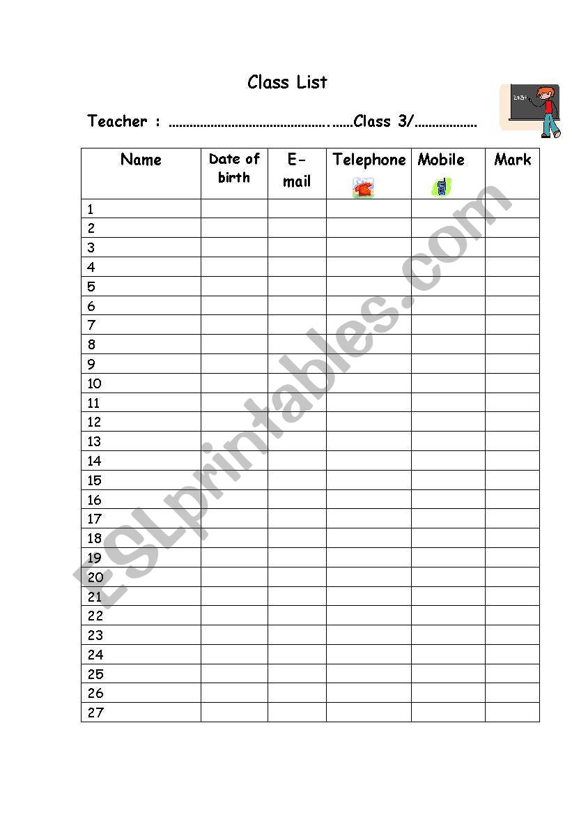 Classroom form worksheet