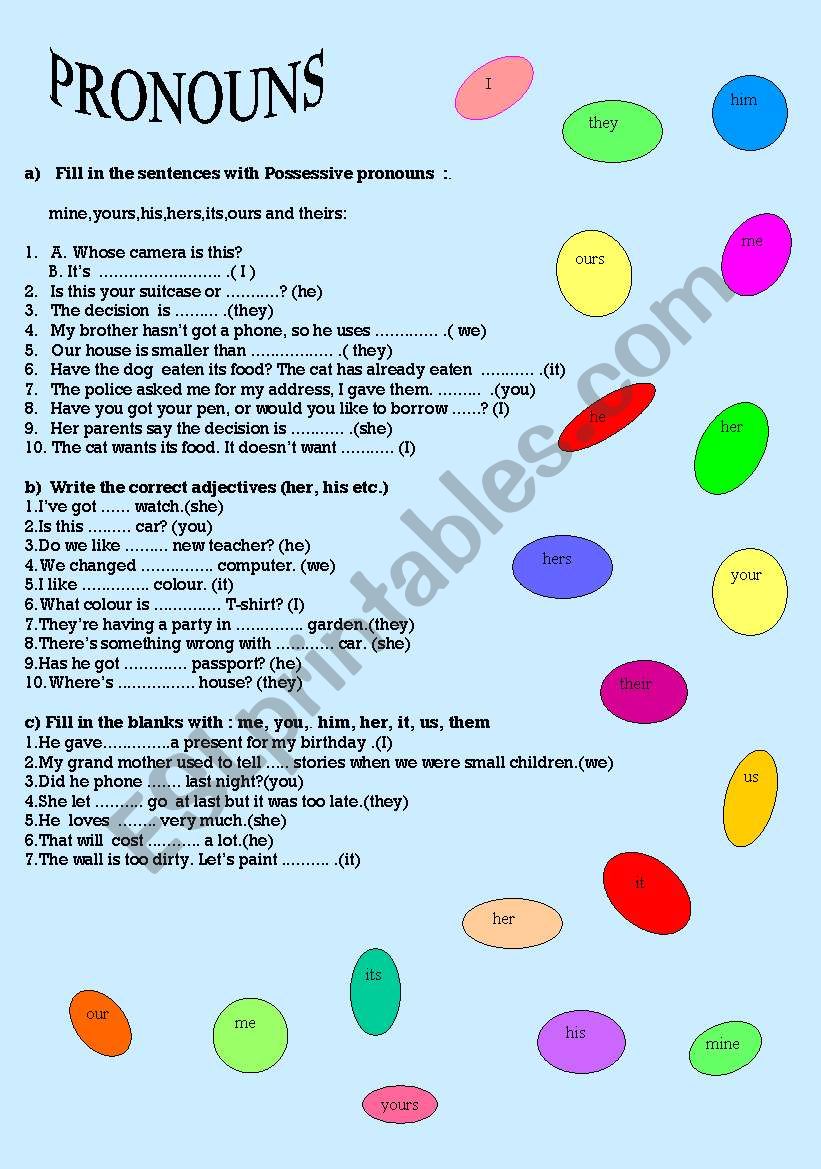 pronouns worksheet