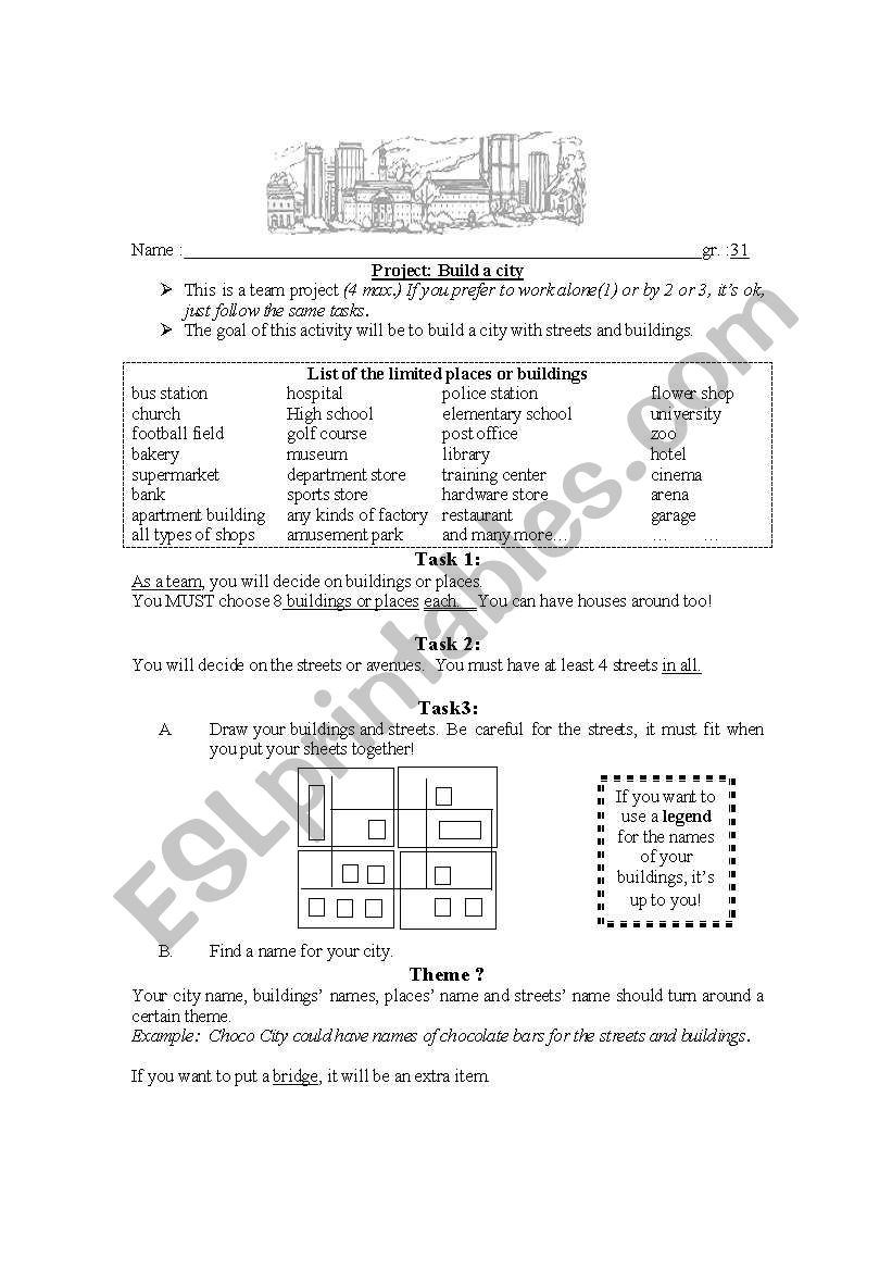 Build a City worksheet