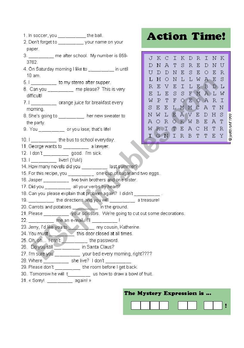 Action verbs worksheet