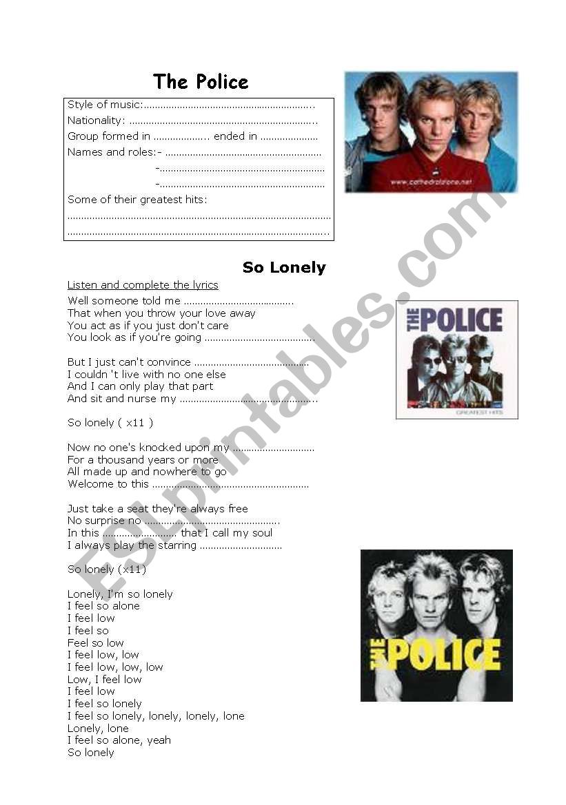 So Lonely     The Police worksheet