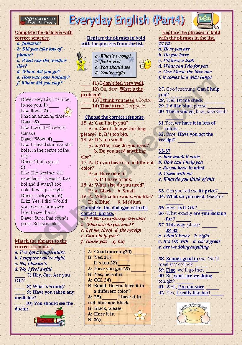 Everyday English Part 4 ESL Worksheet By Kru Eng2501