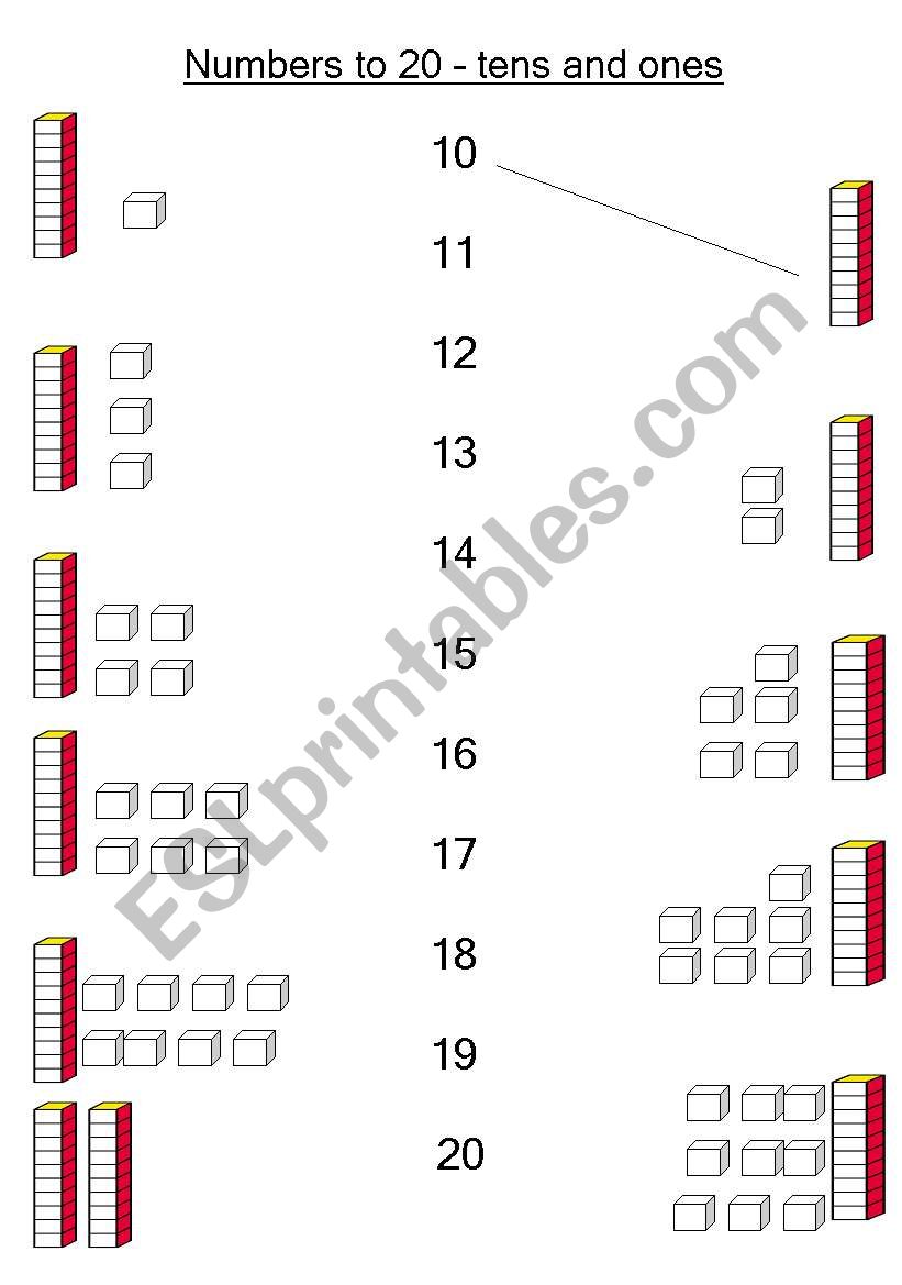 place value to 20 match worksheet